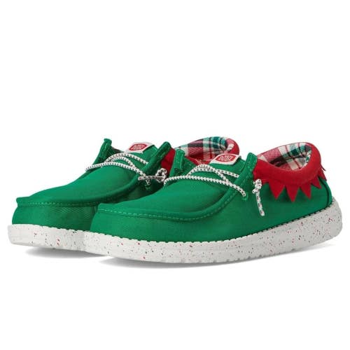 Hey Dude Wally Holiday Elf 42146-3XX Kids US C12 Green Red Moc Toe Shoes KFC695