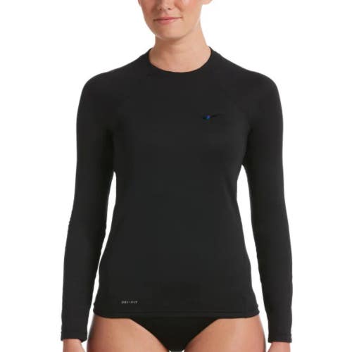 Nike Essentials Rash Guard Women's XL Black UPF 40+ Long Sleeve Swimwear DSGL185