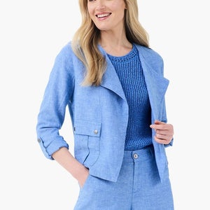 NIC+ZOE Rumba Linen Moto M241500-BUX Jacket Women's 2XL Blue Long Sleeve NWO135