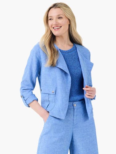 NIC+ZOE Rumba Linen Moto M241500-BUX Jacket Women's 2XL Blue Long Sleeve NWO135