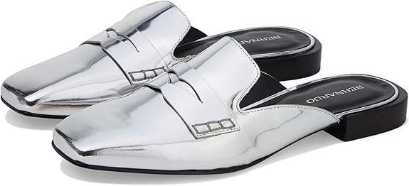 Bernardo Penny Loafer Mule Women's US 7.5 Silver Leather Flat Shoes ZOGG1075