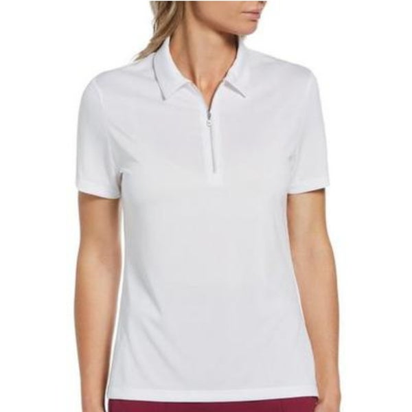 Callaway Golf Polo Shirt Women Small Brilliant White 1/4 Zip Short Sleeve NWO41
