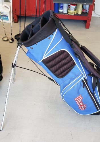 EXCELLENT DIAMOND BACK PING VOYAGE 4 WAY STAND GOLF BAG W LOGO BLUE 8X35  AZ326