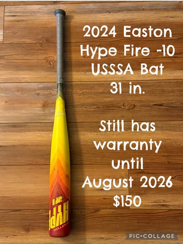 2024 Easton Hype Fire Composite USSSA Certified Bat (-10) 21 oz 31" (Used)