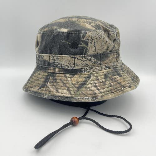 Vintage Realtree Camo Outdoor Cap YoungAn Hunting Boonie Bucket Hat W/ Strap XL