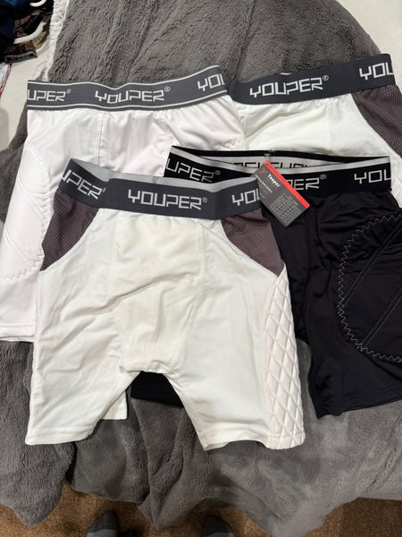 Youper Youth XL Padded Compression Shorts (4 Pairs) w/ Protective Cup – NEW