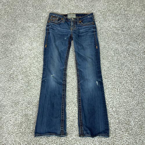 Big Star Jeans Womens 28L Liv Blue Low Rise Bootcut Distressed Stretch Denim USA