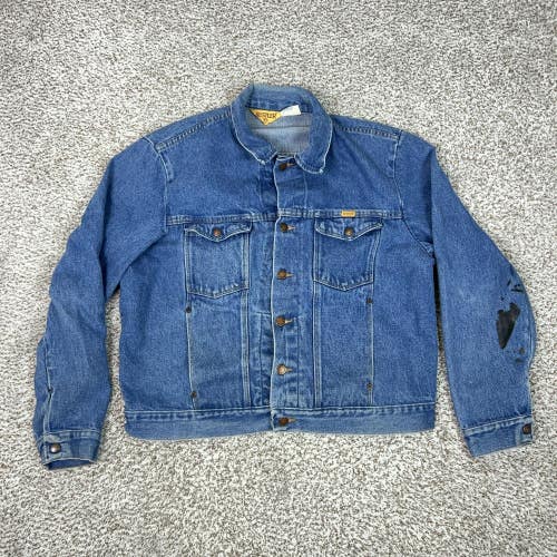Vintage Rustler Jacket Mens XL Blue Denim Trucker 13oz USA Workwear Western 80s