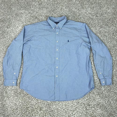 Ralph Lauren Shirt Mens 2XL Blue Check Classic Fit Dress Button Down Long Sleeve