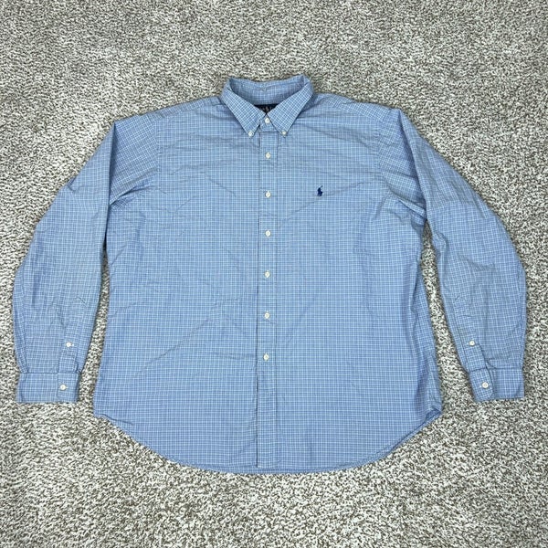 Ralph Lauren Shirt Mens 2XL Blue Check Classic Fit Dress Button Down Long Sleeve