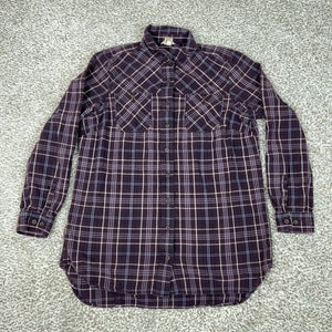 Duluth Trading Co Shirt Womens Large Purple Plaid Flannel Button Tunic Casual