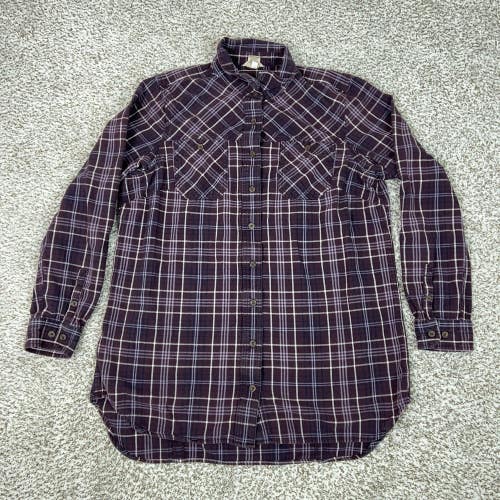 Duluth Trading Co Shirt Womens Large Purple Plaid Flannel Button Tunic Casual