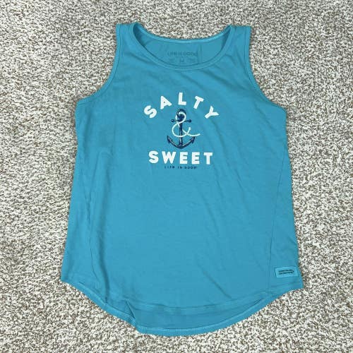 Life Is Good Tank Top Womens Medium Blue Salty Sweet Anchor Nautical Beach Tee