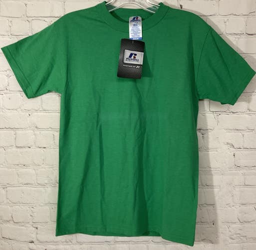 Russell Athletic Nublend Youth Large Short Sleeve Shirt Green Crew Neck
