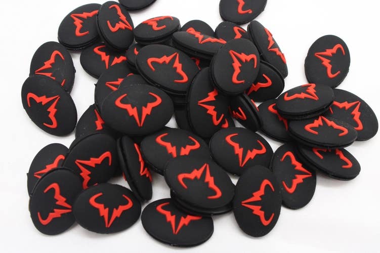 TWO (2X): RAFAEL NADAL BLACK / RED LOGO VIBRATION DAMPENERS FOR TENNIS RACQUETS