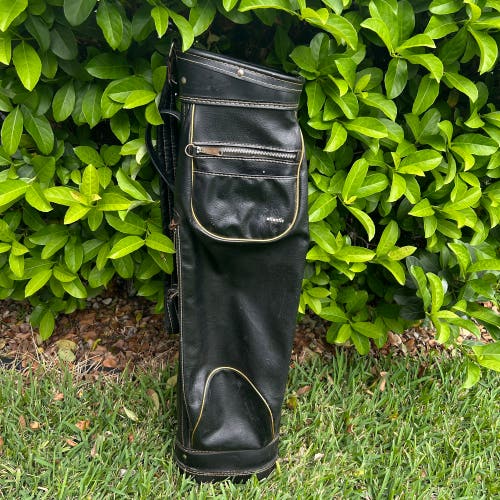 Vintage Atlantic Black Faux Leather Golf Bag 3-Way Divider 34" Cart Bag Retro