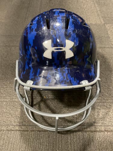 Used Under Armour CHARGED Batting Helmet w/Mask Navy Blue SM 11614-S000233065