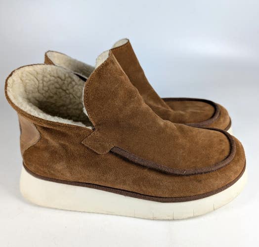 Fly London Coze Boots Size 42 / 11 Cognac Platform Suede Shearling Slip On