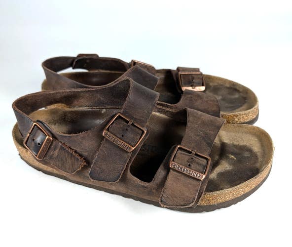 Birkenstock Milano Oiled Brown Leather Buckle Sandals Mens Size EU 43 US 10