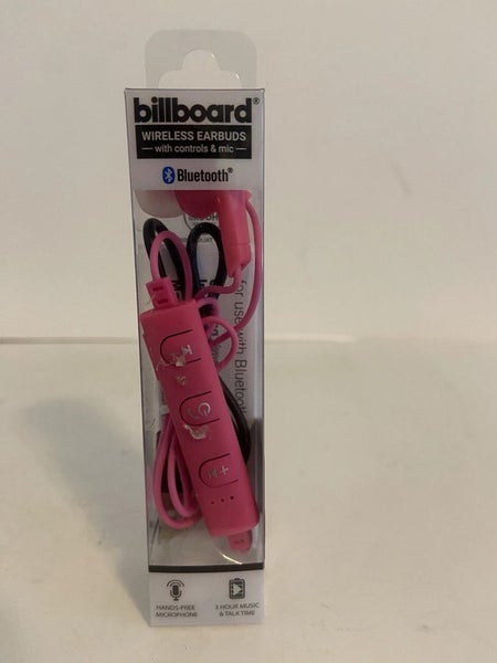 Billboard Bluetooth Wireless Earbuds with Controls & Mic 3 Hr. Music Pink BB2423