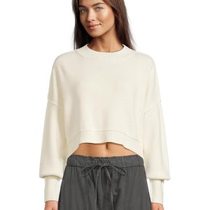 Free People Easy Street Sweater Women Medium Moonglow Ribbed Knit Cropped DDR624