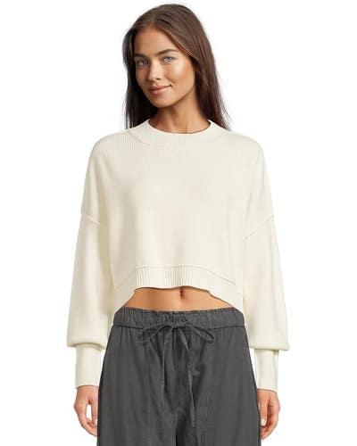 Free People Easy Street Sweater Women Medium Moonglow Ribbed Knit Cropped DDR624