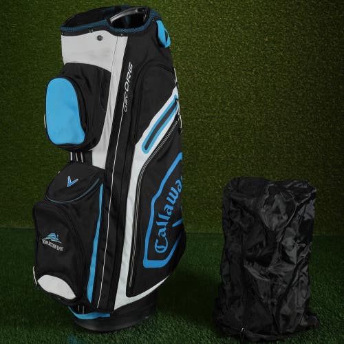 Callaway Chev Org Cart Golf Bag Black/White/Blue 14-Way Divider + Rain Hood
