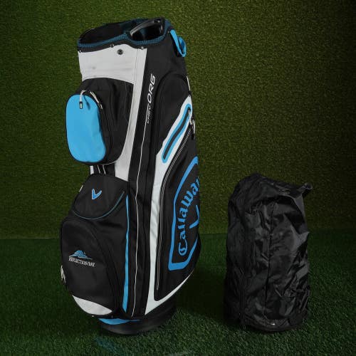 Callaway Chev Org Cart Golf Bag Black/White/Blue 14-Way Divider + Rain Hood