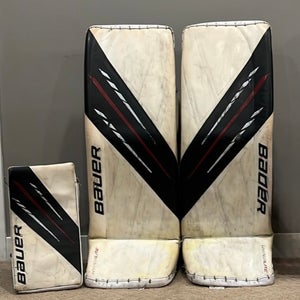 35" Bauer Hyperlite Goalie Leg Pads & blocker Pro Stock (Used)