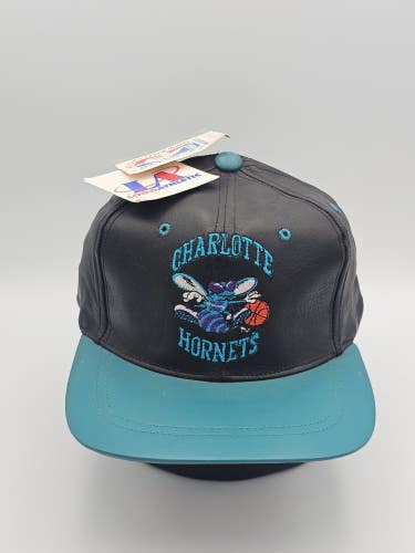 NEW Vintage Charlotte Hornets Leather NBA Sports Logo Athletic Hat Strapback