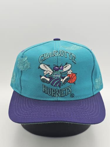 NEW Vintage Charolette Hornets Plain Logo All Over Print Sample Hat Snapback