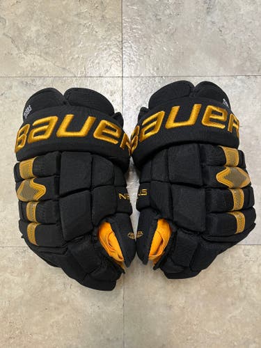 Pro Stock Bauer Nexus 1N Colorado College Gloves with gold palms 15in