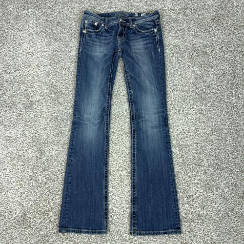 Miss Me Jeans Womens 28 Blue Low Rise Slim Bootcut Peace Sign Pockets Stretch