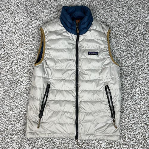 Patagonia Vest Mens XS Gray Blue Down Puffer Full Zip Lightweight Outdoor Hiking