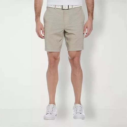 Pga Tour Golf Shorts Mens 44 Brown Striped Stretch Regular Fit Zip Fly UPS584