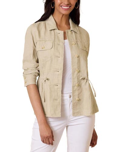 Tommy Bahama Two Palms Utility Jacket Women's XS Beige Linen Long Sleeve BUU1024