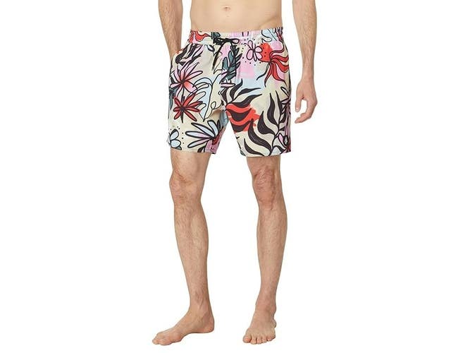Volcom Sanctorium Trunk Shorts Men Large Multi Floral Drawstring Swimwear BUU950