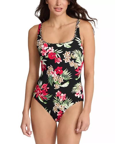 Tommy Bahama Lily Cat Swimsuit Women 4 Black Floral Reversible One Piece BUU1049