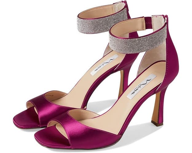 Nina Dezzie Sandals Women's US 6 Wine Rhinestone Embellished Ankle Strap JOBB804