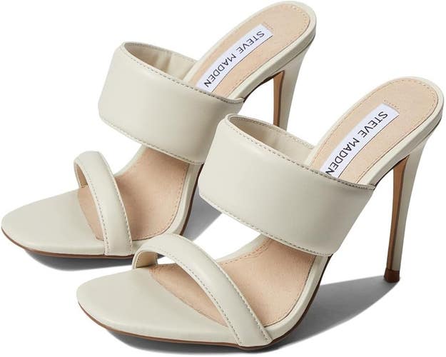 Steve Madden Swan Sandals Womens US 6 Bone Leather Slip On Stiletto Heel JOBB800