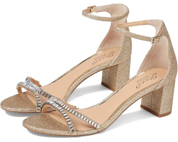 Badgley Mischka Joanne JW4123 Strappy Women's Size 7 Gold Glitter Sandal ZPO1684