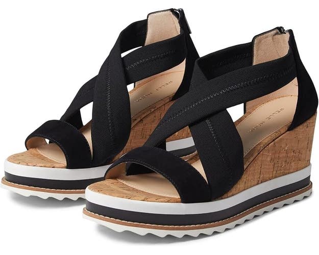 Pelle Moda Medina Sandals Women's US 9 Black Crisscross Strap Wedge Heel ZPO1909