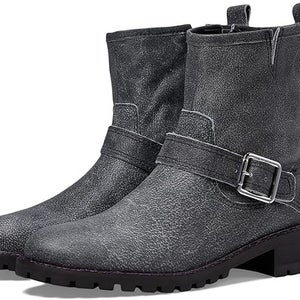 Lucky Brand Kenadie Boots Women's 6 Charcoal Leather Side Zip Round Toe JOBB862