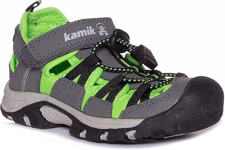 Kamik Wildcat HK4076-CL2 Little Kids 3 Charcoal Lime Closed Toe Sandals JOBB988