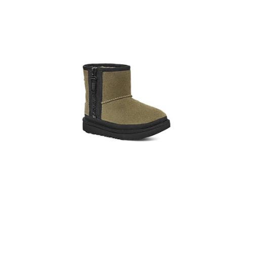 UGG Classic Mini Zipper Tape Logo Boots Kids 3 Olive Suede Ankle Bootie JOBB764