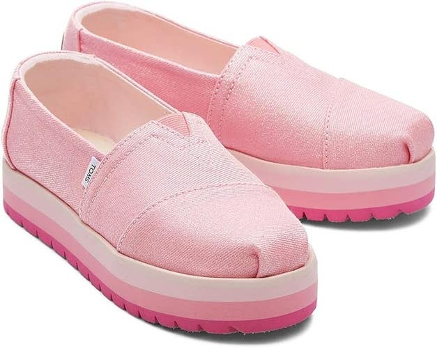 TOMS Alp Platform 10019784 Kids US 4 Carnation Pink Glimmer Loafer Shoes JOBB982