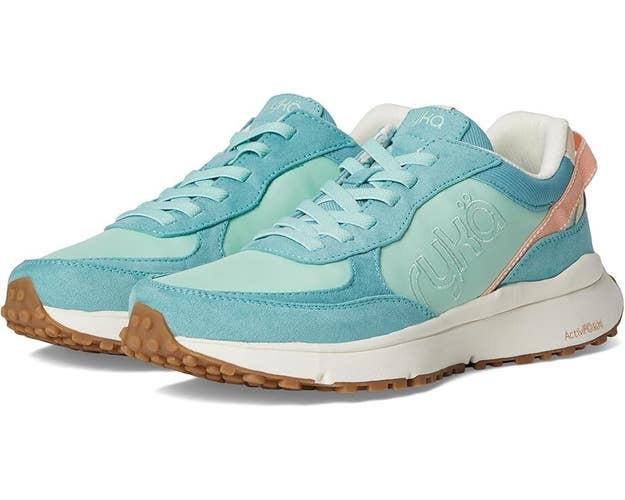 Ryka Jog On Sneakers Womens 7.5 Green Faux Leather Athletic Walking Shoes TF7118