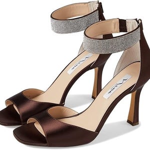 Nina Dezzie Sandals Women 6 Chocolate Rhinestone Embellished Ankle Strap JOBB805