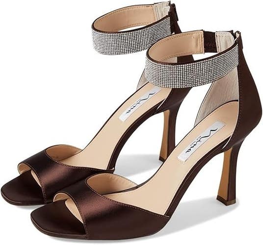Nina Dezzie Sandals Women 6 Chocolate Rhinestone Embellished Ankle Strap JOBB805
