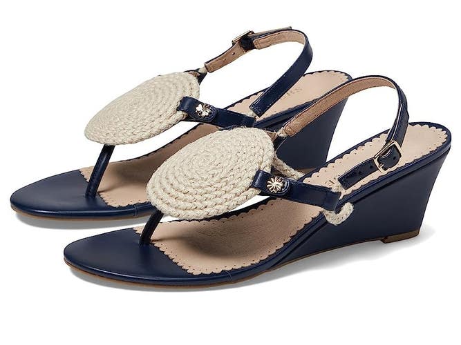 Jack Rogers Reef 113231WG01 Sandal Womens US 7.5 Blue Leather Wedge Heel JOBB851
